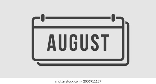 Vektorsymbol Kalendermonat Sommermonat - August. Unterschreiben des Jahres. Vektorsymbol Illustration flach Stil. Tag des Monats Sonntag, Montag, Dienstag, Mittwoch, Donnerstag, Freitag, Samstag. Urlaubsliste