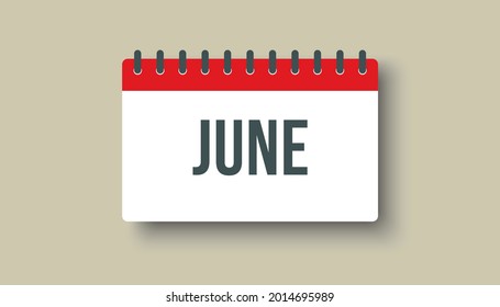 Vector icon calendar summer month - June. Sign of the year. Vector icon illustration flat style. Date day of month Sunday, Monday, Tuesday, Wednesday, Thursday, Friday, Saturday. Holidays to-do list