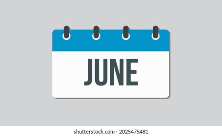 Vector icon calendar summer month - June. Sign of the year. Vector icon illustration flat style. Date day of month Sunday, Monday, Tuesday, Wednesday, Thursday, Friday, Saturday. Holidays to-do list