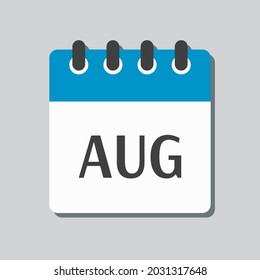 Icono vectorial, calendario de verano - Agosto. Signo del año. Ilustración de icono de vector estilo plano. Fecha día del mes Domingo, Lunes, Martes, Miércoles, Jueves, Viernes, Sábado. Lista de tareas pendientes de vacaciones