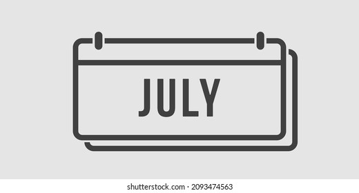 Icono vector calendario verano mes - julio. Signo del año. Ilustración de icono de vector estilo plano. Fecha día del mes Domingo, Lunes, Martes, Miércoles, Jueves, Viernes, Sábado. Fecha de las vacaciones.