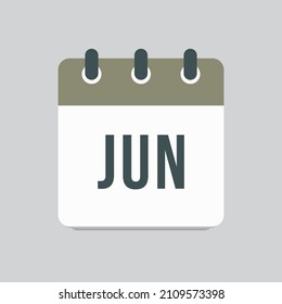 Icono de vectores, calendario de verano, mes - junio. Signo del año. Ilustración de icono de vector estilo plano. Fecha día del mes Domingo, Lunes, Martes, Miércoles, Jueves, Viernes, Sábado. Fecha de las vacaciones.