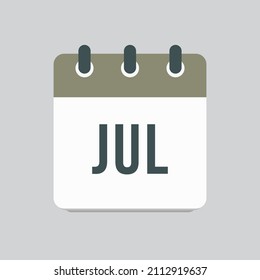 Vector icon calendar summer month - July. Sign of the year. Vector icon illustration flat style. Date day of month Sunday, Monday, Tuesday, Wednesday, Thursday, Friday, Saturday. Holidays date.