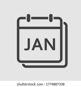 Vector icon calendar winter month - January. Sign of the year. Vector icon illustration flat style. Date day of month Sunday, Monday, Tuesday, Wednesday, Thursday, Friday, Saturday. Holidays date.