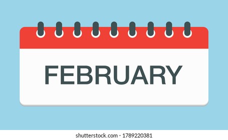 Vector icon calendar winter month - February. Sign of the year. Vector icon illustration flat style. Date day of month Sunday, Monday, Tuesday, Wednesday, Thursday, Friday, Saturday. Holidays date.