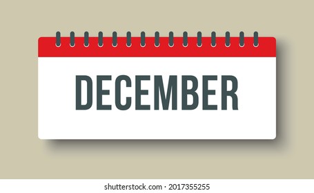 Vector icon calendar winter month - December. Sign of year. Vector icon illustration flat style. Date day of month Sunday, Monday, Tuesday, Wednesday, Thursday, Friday, Saturday. Holidays to-do list