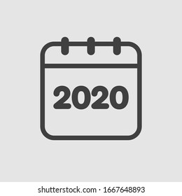 Icono vector año calendario - 2020. Símbolo del año. Estilo plano de ilustración vectorial. Fecha y día del mes. Fecha anual, reunión, plan, fecha límite, cita.