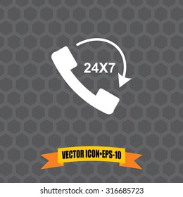 Vector Icon of Call 24X7 on Dark Gray Background. Eps.10.