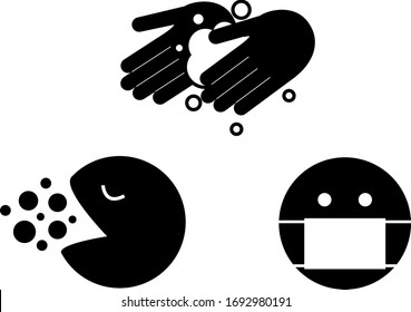 Vector icon calling for hand washing, gargle, and mask wearing