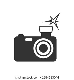 Vector icon, camera with flash. Stock illustration for websites, applications and logos.