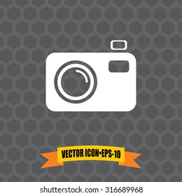 Vector Icon of Camera or Photo on Dark Gray Background. Eps.10.