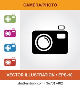 Vector Icon Of  Camera/Photo With Title & Small Multicolored Icons. Eps-10.
