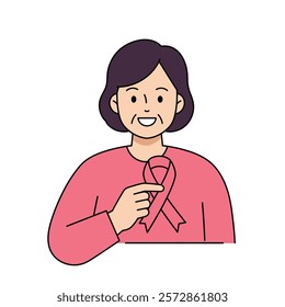 Vector icon Cancer survivor holding a ribbon on a white background