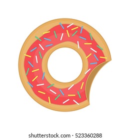 Vector icon. Candy decoration color donuts cake isolated fast food. Glazed cool bun with topping. Tasty pink sign for bakery menu. 