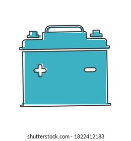 Estilo de la caricatura de la batería del vehículo con icono del vector sobre fondo aislado blanco.