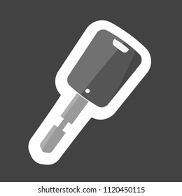 Vector icon car key with a keychain. Vector flat illustration colored sticker. Layers grouped for easy editing illustration. For your design.