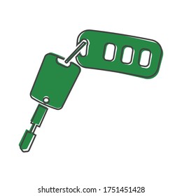 Vector icon car key with a keychain cartoon style on white isolated background.