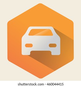 Vector icon of a car on orange  background. Flat design.