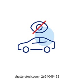 Vector icon of car side view with crossed-out eye, symbolizing hidden location, privacy mode, or invisible tracking