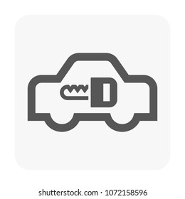 Vector icon of car silhouette with embedded key symbol, representing vehicle security, ownership, access control, and automotive technology. Ideal for dashboards, manuals and UI design.