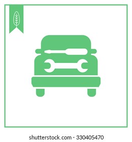 Vector icon of car silhouette with spanner and screwdriver