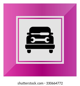 Vector icon of car silhouette with spanner and screwdriver
