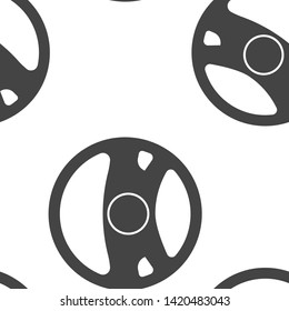 Vector icon of car steering wheel seamless pattern on a white background.