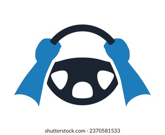 Vector Icon of Car Steering Wheel and Driver’s Hands From Driver’s Point of View