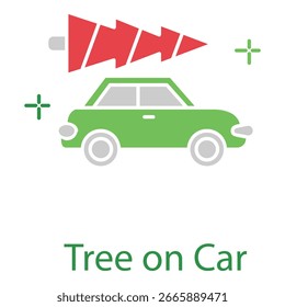 Vector Icon of Car with Tree on Roof for Christmas