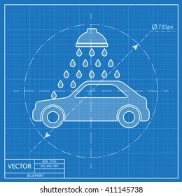 Vector icon of car wash. Blueprint style