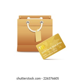 Vector icon cardboard shopping bag and credit card