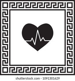 Vector icon cardiogram in a frame with a Greek ornament