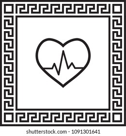 Vector icon cardiogram in a frame with a Greek ornament