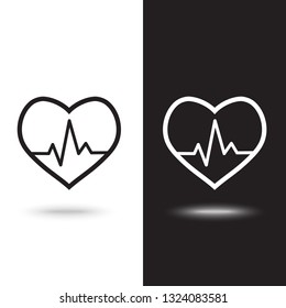 Vector icon cardiogram on black and white background