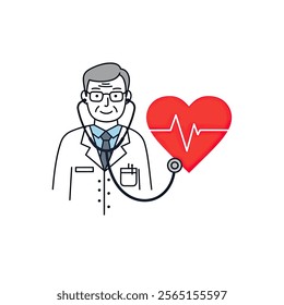 Vector Icon of a Cardiologist Holding a Heart Symbol: Medical Professional for Heart Health and Cardiology Services