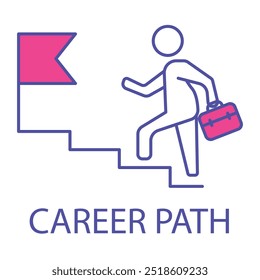Vector icon for career path. A person climbing steps towards a flag, representing career progression, growth, and professional goals in monoline style.