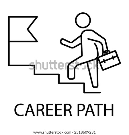 Vector icon for career path. A person climbing steps towards a flag, representing career progression, growth, and professional goals in monoline style.