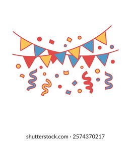 Vector icon of Carnival confetti and streamers on a white background