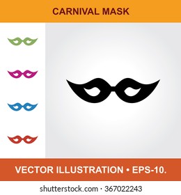 Vector Icon Of Carnival Mask With Title & Small Multicolored Icons. Eps-10.