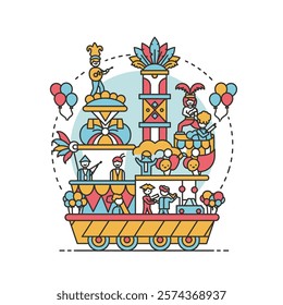 Vector icon of Carnival parade with floats and performers on a white background