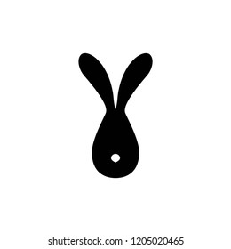 Vector icon with cartoon bunny head. Black rabbit isolated on white. Easter bunny. Flat design.