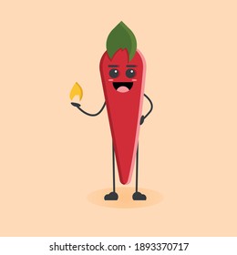 Vector Icon cartoon red chilli peppers. Image emoji kawaii smile chilli pepper characters. Illustration cartoon fun chilli peppers in flat style