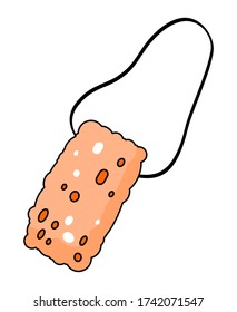Icono vectorial en el estilo de dibujos animados aislado en fondo blanco. Brillo permeable anaranjado en cadena para un uso cómodo. Icono de esponja en el baño. Concepto de herramienta de limpieza. Wisp of bast para lavar. Uso del logotipo