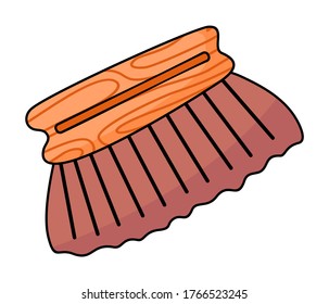 Vector icon in cartoon style isolated at white background. Wooden brush for shoes or clothes, eco friendly concept. Handle brush for cleaning from dirt. Instrument, wet scrubber for using every day