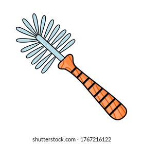 Vector icon in cartoon style isolated at white background. Wooden brush for bottles or hookah, eco friendly concept. Handle brush for cleaning inside. Instrument, wet scrubber for using every day