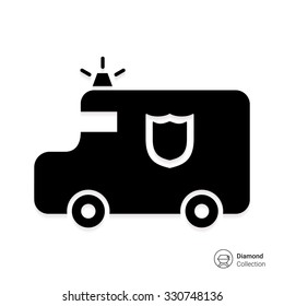 Vector icon of cash transit van with beamer and shield emblem