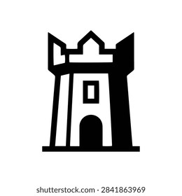 Vector icon of a castle tower representing a fortress or stronghold for historical games, travel design projects, and architectural web graphics.