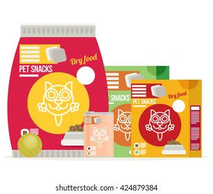 Vector icon of cat food set. Icon design for illustration, pet shop, advertising. Flat style.