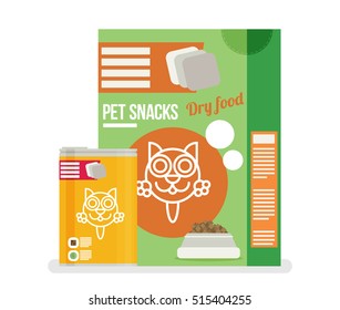 Vector icon of cat food set. Icon design for illustration, pet shop, advertising. Flat style.