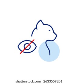 Vector icon of cat side view with crossed-out eye, symbolizing hidden pet status, privacy mode, or invisible monitoring. Ideal for pet apps, smart devices, and privacy settings